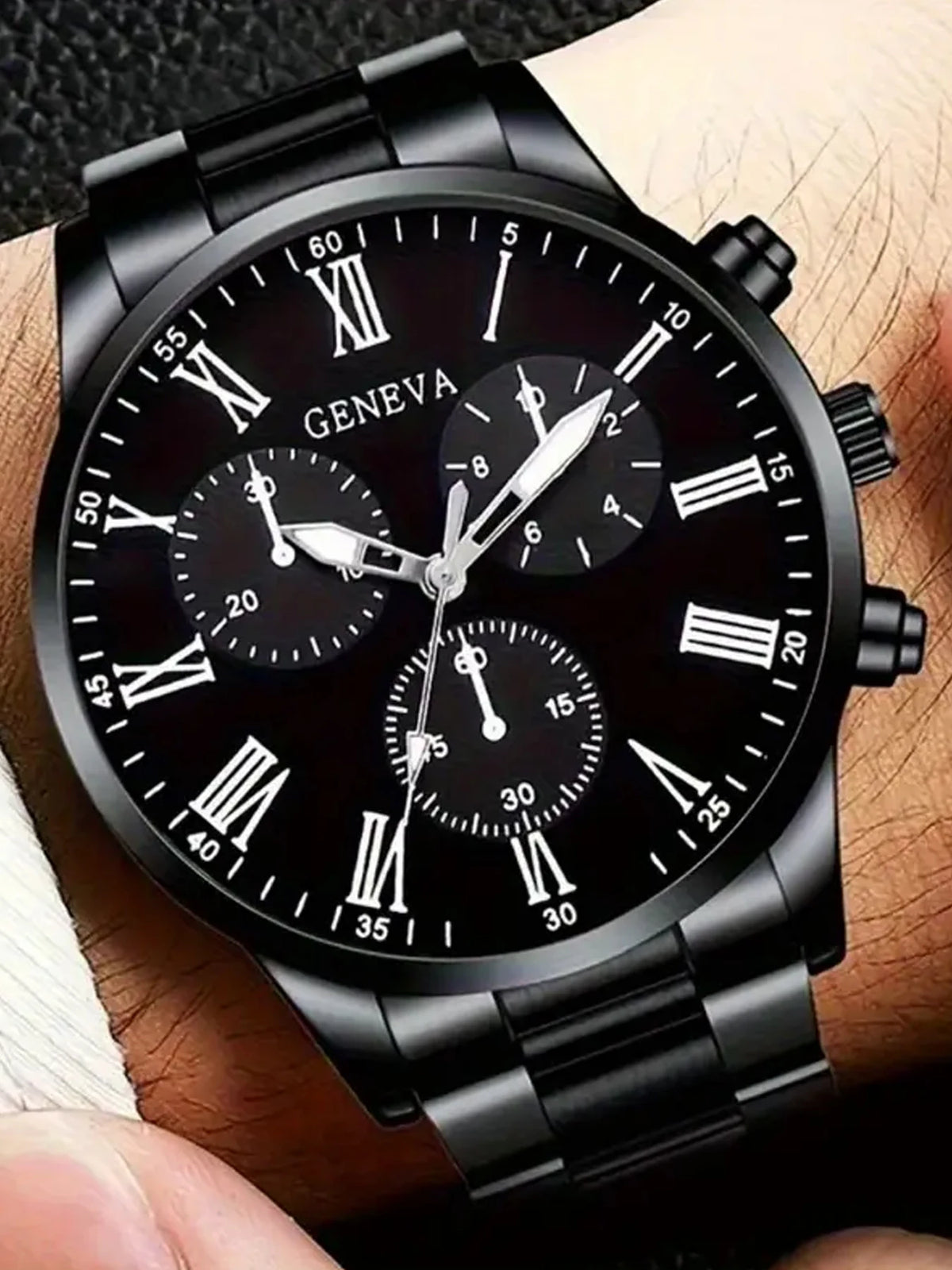 2pcs Fashionable Men's Steel Band Watch Geneva Casual Business Quartz Watch Stylish Timepiece