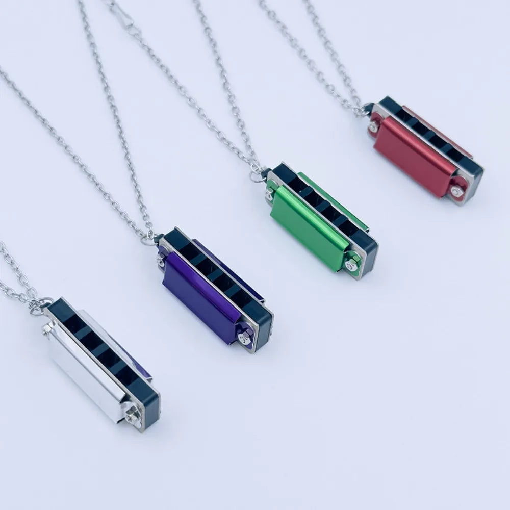 New 4-hole 8-tone Necklace Harmonica Metal Woodwind Harmonica Chain Mini Mini Musical Instrument Gift
