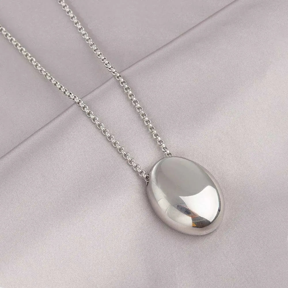 Minimalistic Oval Titanium Steel Necklace for Women Long Sweater Chain Luxury Charm Thin Chain Party Elegant Jewelry Accessories