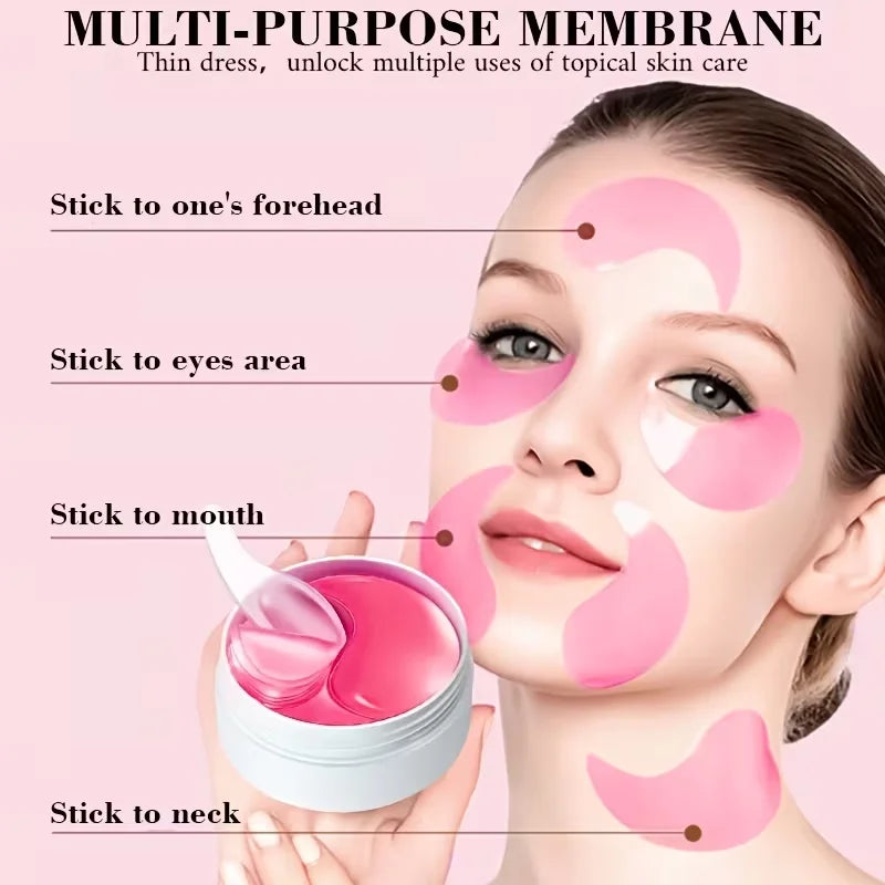 60 Pieces of Pn Pink Eye Patches/Eye Pads, Under-Eye Patches - Deeply Moisturizing, for a Refined Appearance, with a Powerful Hydrating and Cooling Experience, Gel Eye Patches Improve the Skin Around the Eyes, Suitable for Al