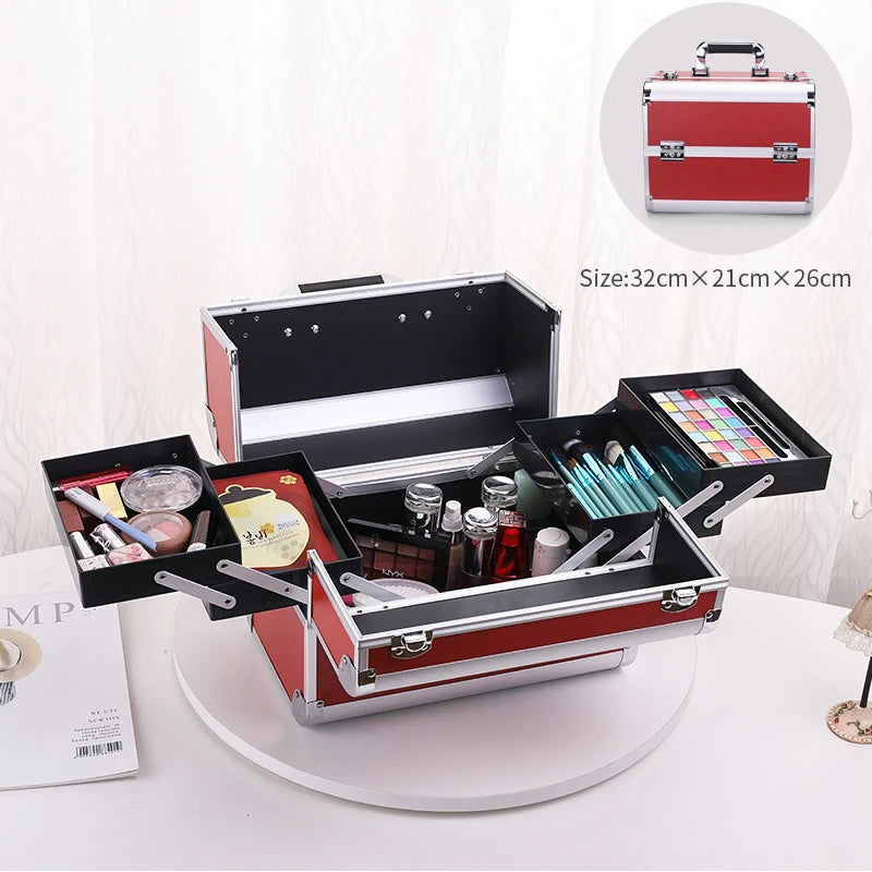 Makeup Case Cosmetic Organizer Case Extra Large 12 Inch 6 Trays Portable Makeup Organizer Case Make Up Carrying Box