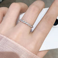S925 Sterling Silver Twisted Stackable Ring, Women’s Full Zirconia Index Ring with a Small Row of Stones