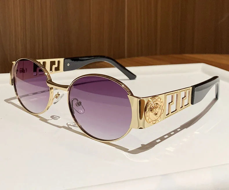 Luxury Metal Brand Sunglasses for Men and Women Unisex Designer Fashion Glasses Oval Ladies Vintage Eyewear Shades
