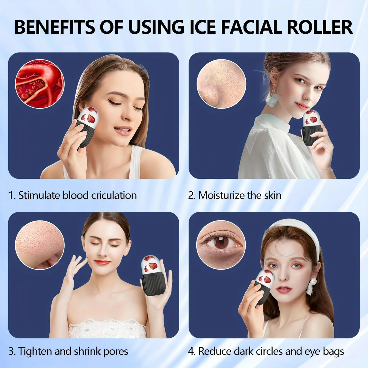 Cryo Ice Facial Roller - Cooling Silicone Massager for Puffiness & Wrinkles | Fragrance-Free, Battery-Free All Skin Types