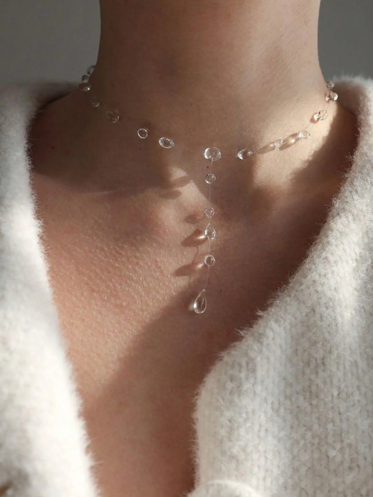 Clear Dewdrop Tassel Series Necklace Minimalist Drip Glue Beads Clavicle Chain Women Holiday Niche Trendy Jewelry