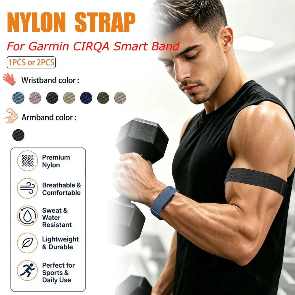 For Garmin CIRQA Smart Band Bicep Armband Sport Fitness Tracker Nylon Woven Breathable Watch Band Adjustable Wrist Loop Strap