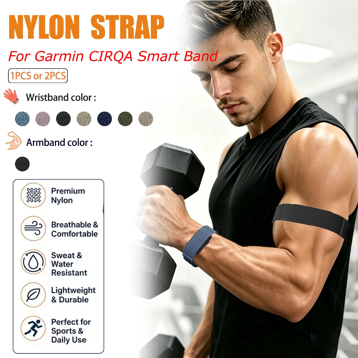 For Garmin CIRQA Smart Band Bicep Armband Sport Fitness Tracker Nylon Woven Breathable Watch Band Adjustable Wrist Loop Strap