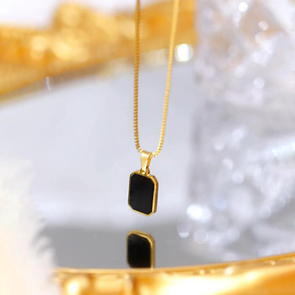 Minimalist 18K Gold Plated Necklace Black Enamel Necklace Stainless Steel Pendant Necklace for Women