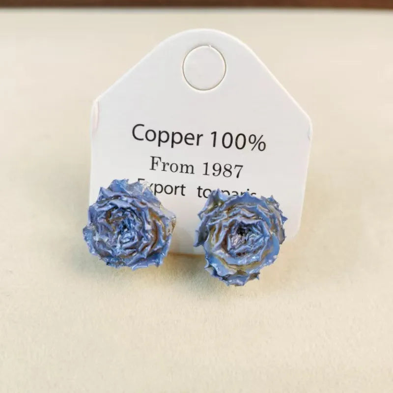 Multicolor Immortal Rose Flower Earrings Elegant Rose Hoop Earrings Epoxy Resin Natural Rose Dangle Earrings Custom Packaging