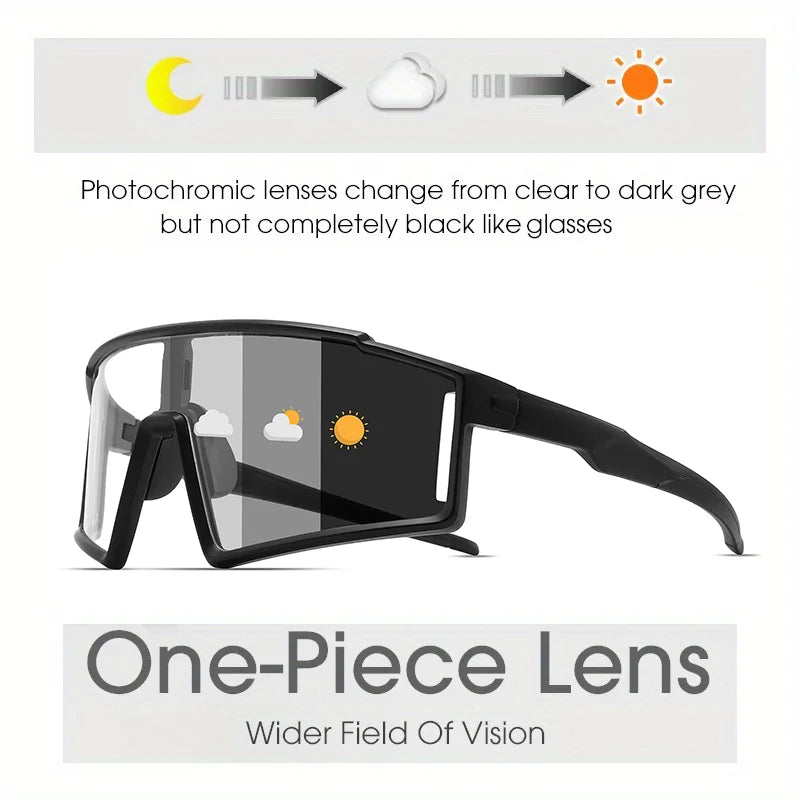 Premium Oversized Photochromic Sports Sunglasses - One-Piece Lens, UV400 Unisex for Cycling, Hiking & Outdoor Adventures