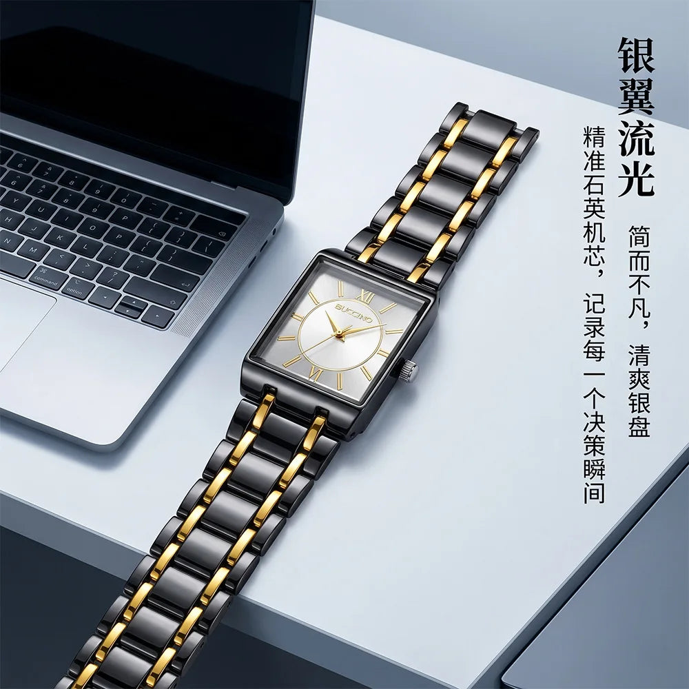 Men's Quartz Wristwatch Steel Band Male Classic Popular Watches Rectangular Minimalist Fashion Casual Business Watch For Daily