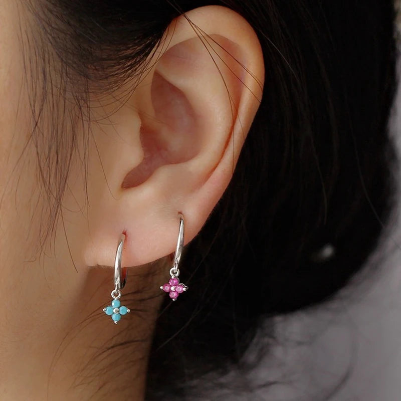 Women's Fashion Elegant Hoop Earrings With Cute Flower Pendant Shiny Crystal Zirconia Copper Exquisite Ear Piercing Jewelry Gift