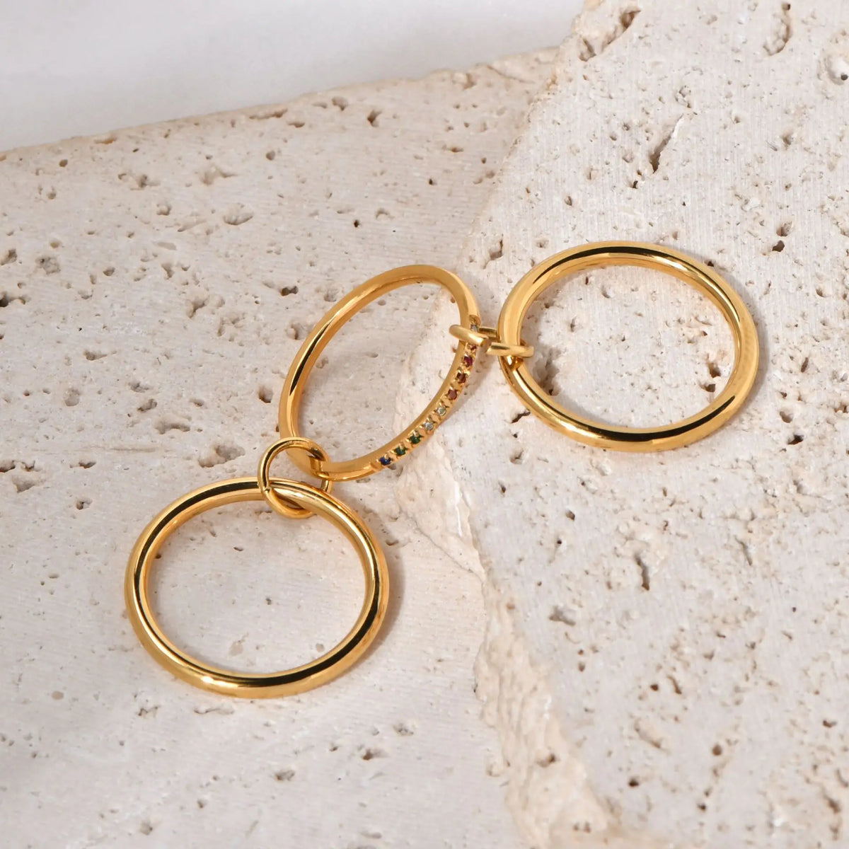 New Stainless Steel Colorful Cubic Zirconia Stackable Rings for Women 18k GoldPlating Multi-Link Connected Statement Ring Stack
