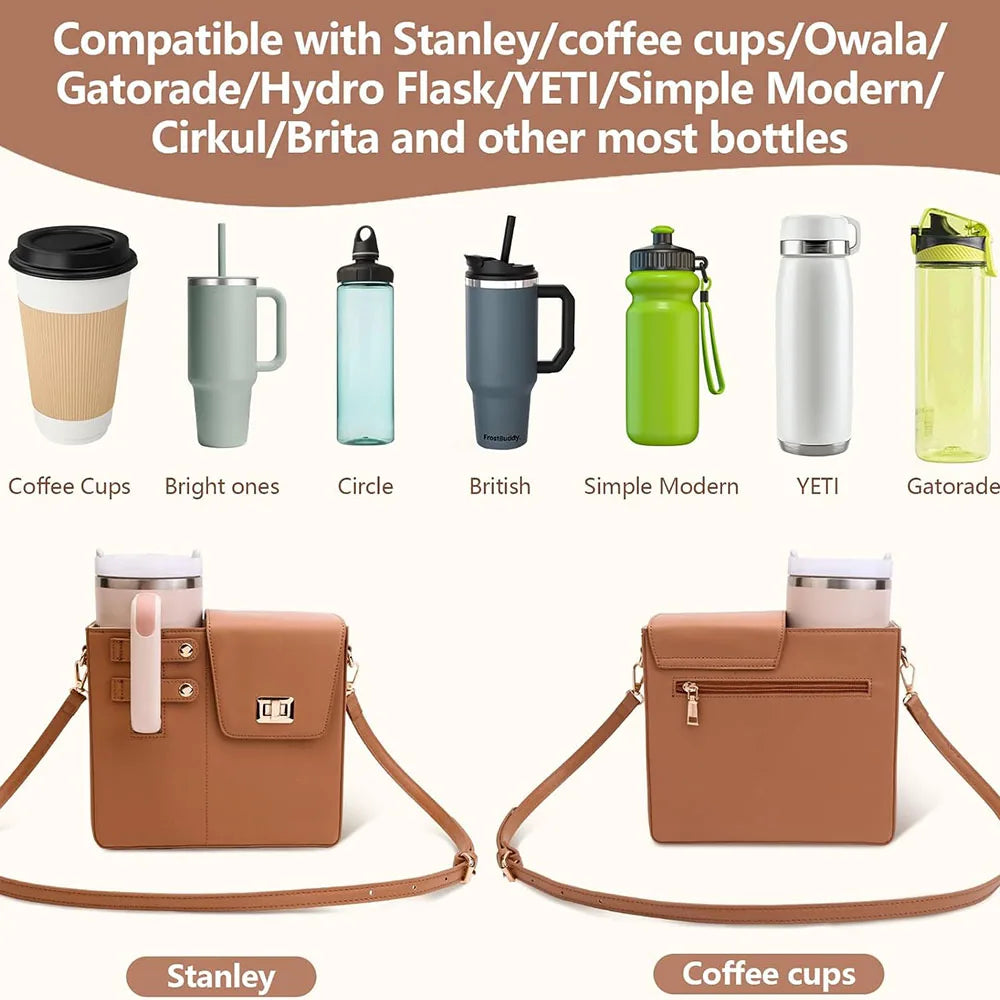 Crossbody Shoulder Bag with Water Bottle Holder Vacation Multifunctional Protection Pouch Outdoor Portable Water Cup Storage Bag