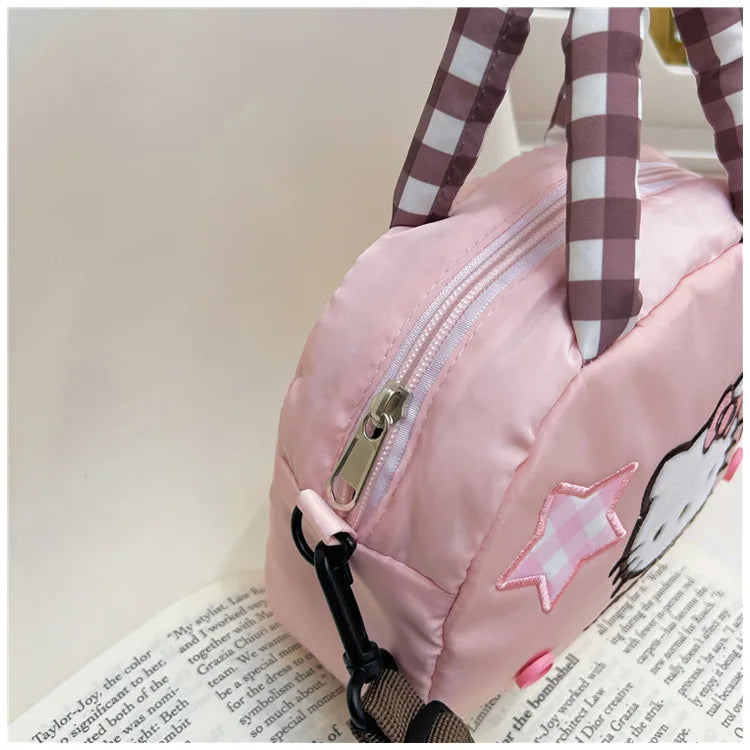 Cute Kitty Crossbody Bag Checkered Commuter Handbag, Creative Cartoon Shoulder Bag, Gift for Girlfriend