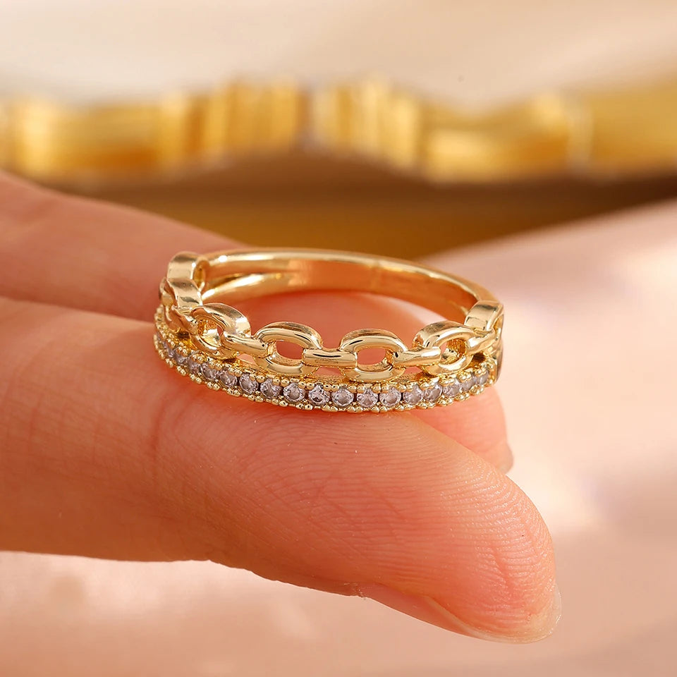 Yupsk New 3pcs/set Dazzling Zircon Stainless Steel Copper Stackable Rings for Women Exquisite Fashion Daily Accessories