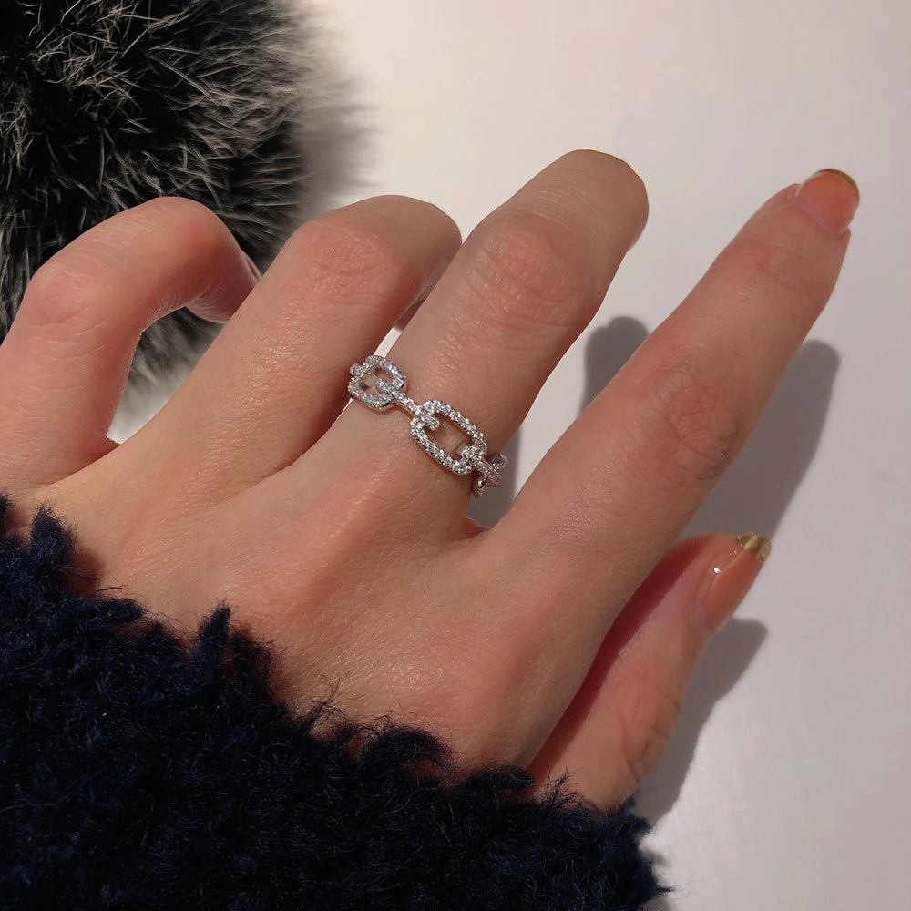 925 Sterling Silver Geometric Cubic Zirconia Stackable Ring for Women Trendy Platinum Plated Brand Party Jewelry Accessories