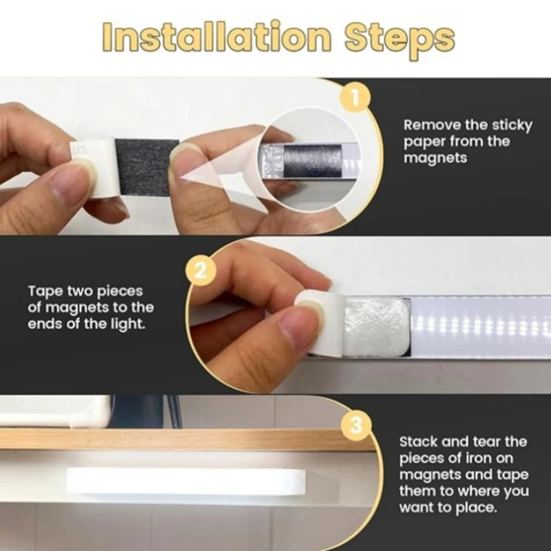 Wireless LED Night Lights Type C Rechargeable Motion Sensor Lights Closet Kitchen Night Lights Bedroom Cabinet Staircase Backlit