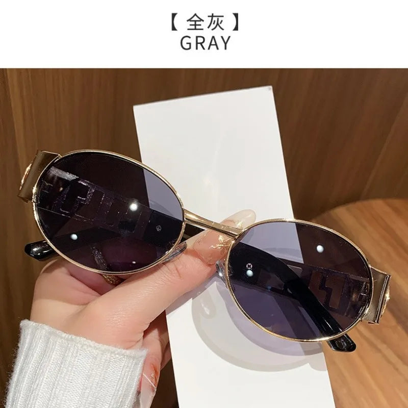 Luxury Metal Brand Sunglasses for Men and Women Unisex Designer Fashion Glasses Oval Ladies Vintage Eyewear Shades