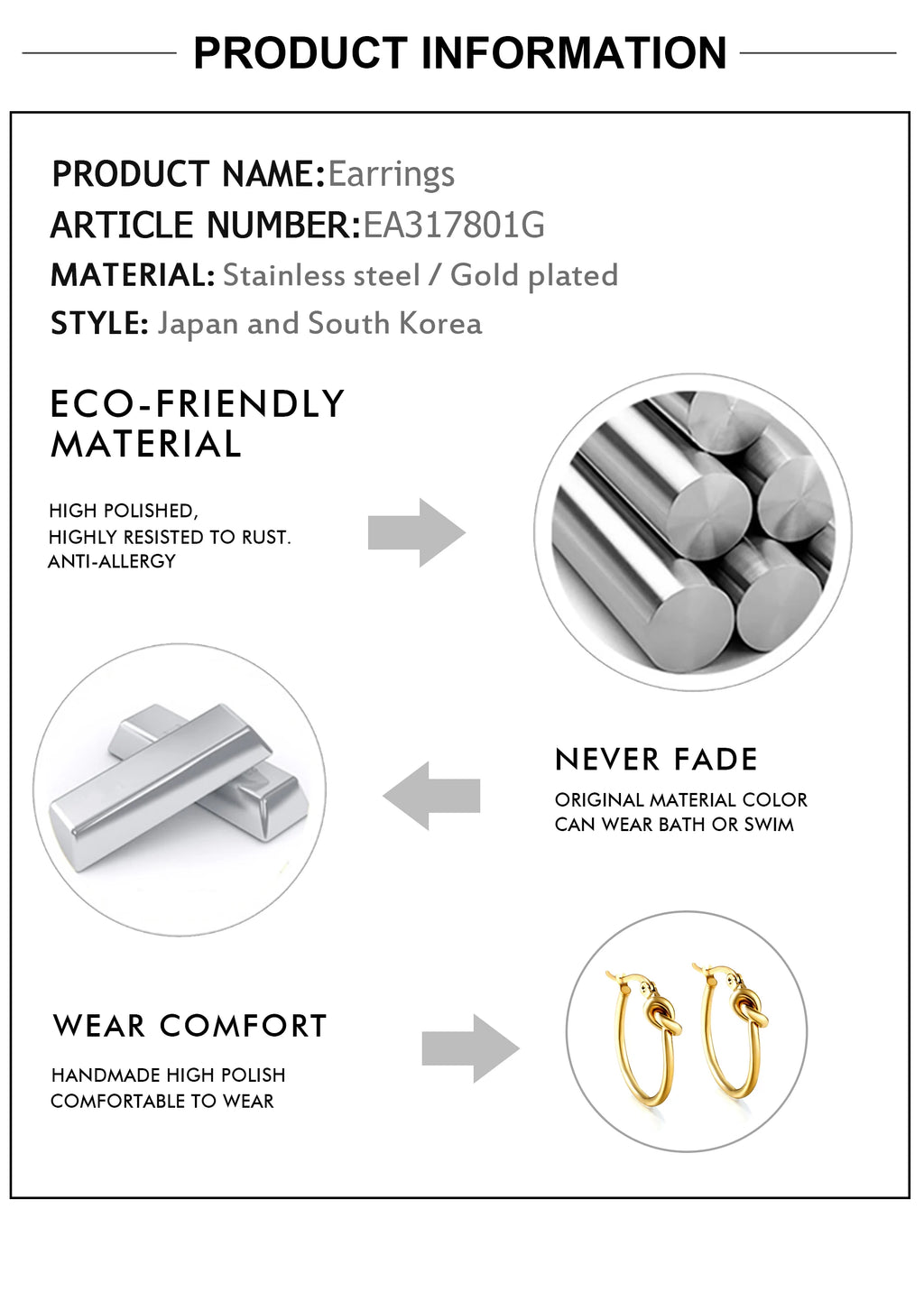 LUXUSTEEL Fashionable Drop Earring for Women Stainless Steel Golden Elegant Hoop Earrings Geometric Jewelry Party Gifts