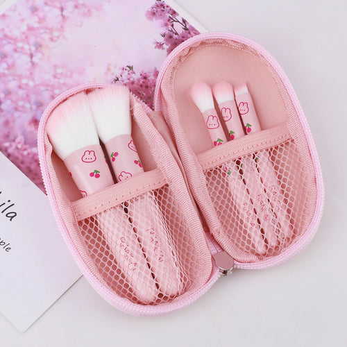 5Pcs Cute Compact Makeup Brush Set With Case Premium Brush for Flawless Foundation, Blush, Eyeshadow Application Beauty Tools