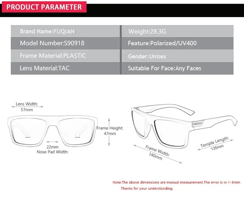 Polarized Square Sunglasses UV400 Black Fashion Shades for Men & Women Ideal for Driving Fishing & Outdoor Sports