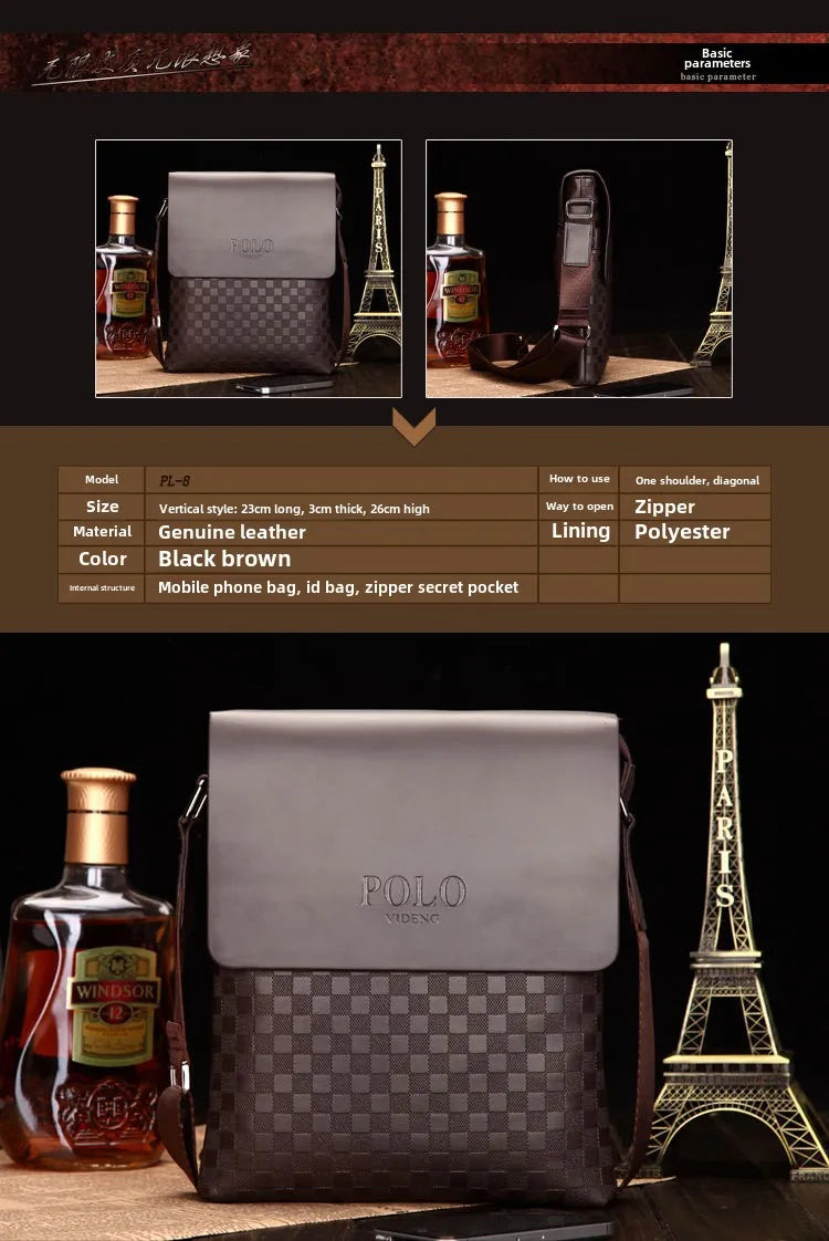 Men's One Shoulder Crossbody Bag Korean Version Trendy Checkerboard Pattern Embossed New Casual Business Bag Bags for Men