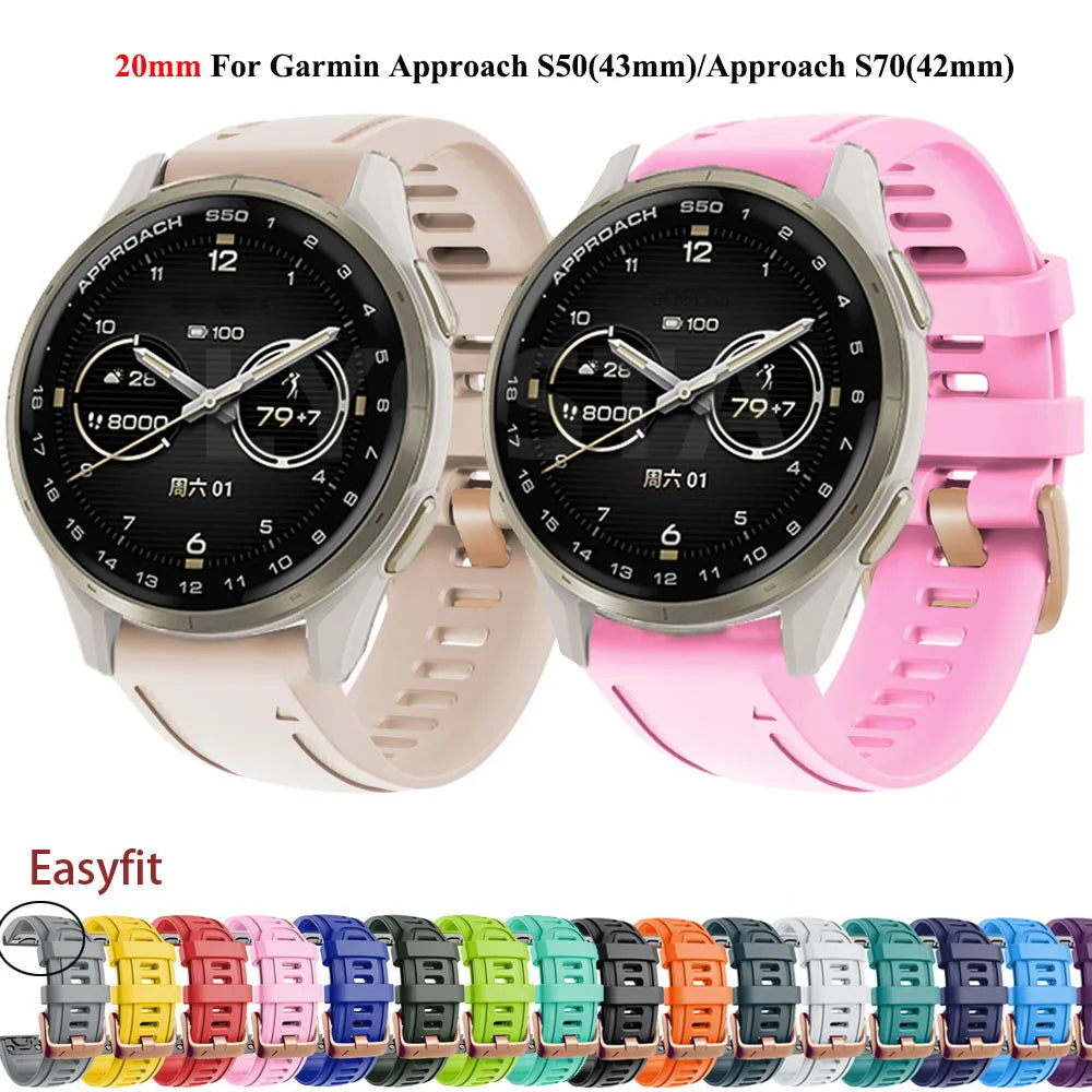 20mm Smart Watchbands For Garmin Approach S50 43mm S70 42mm Fenix 8 43mm 7S Pro 6S 5S Quick Release Silicone Bracelet Wristbands