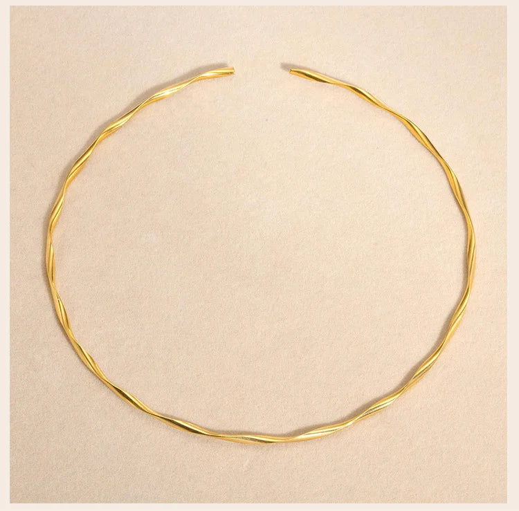 Minimalist Torques Necklace for Women,Reszie Twist Cuffs Neck Jewelry, Stainless Steel Gold Plated Choker Female Anti-allergic