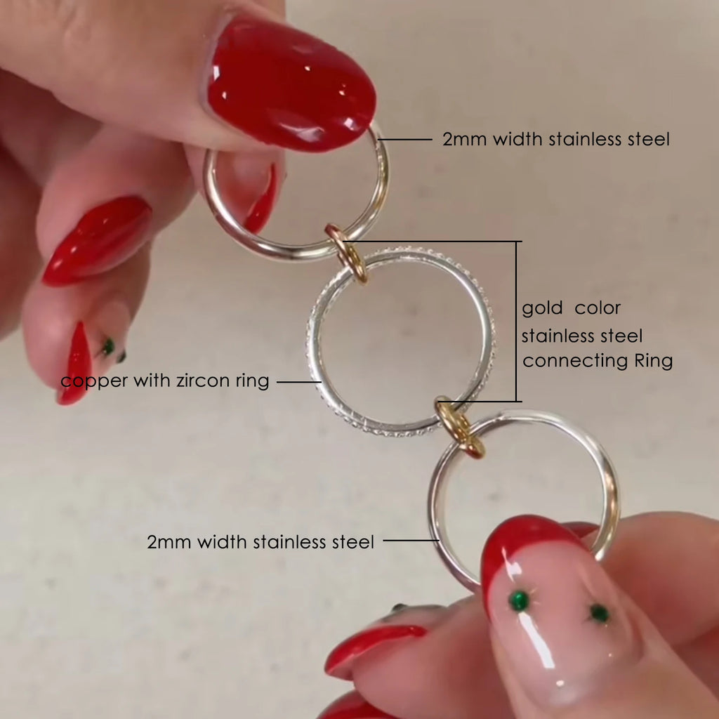 Trendy Stainless Steel 3pc Stackable Rings For Women Men Interlocking Rings Minuteness Zircon Silver Color Fashion Jewelry Gift