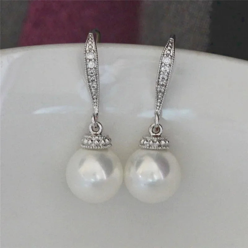 CAOSHI Simple Elegant Hoop Earrings with Simulated Pearl Female Graceful Jewelry for Engagement Daily Party Accessories Gift