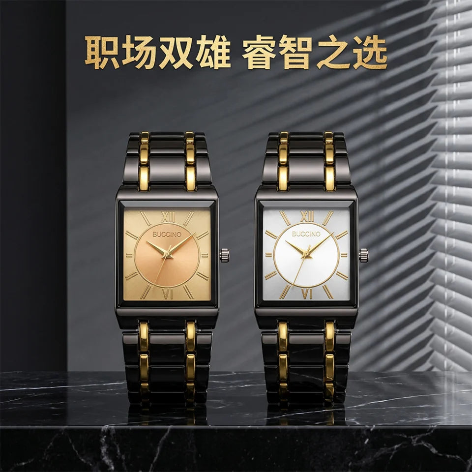 Men's Quartz Wristwatch Steel Band Male Classic Popular Watches Rectangular Minimalist Fashion Casual Business Watch For Daily