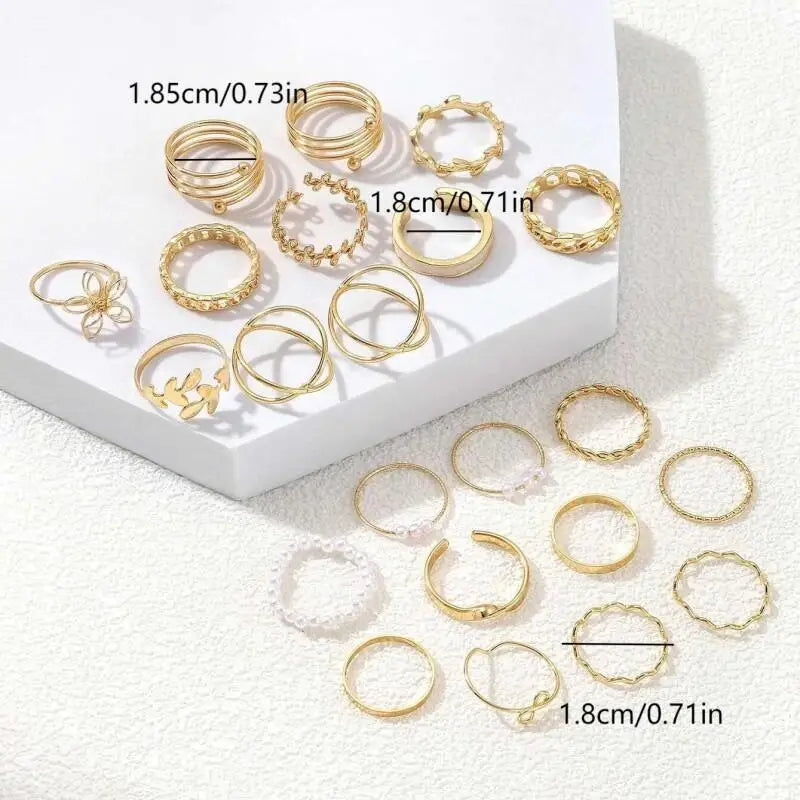 Stackable Ring Set for Women, Multi-Style Butterfly Pearl Open Rings, Golden Tone, Lightweight Fashion Jewelry for Daily  Wear