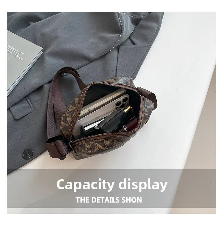 Women Stylish Crossbody Bag, Modern Geometric Pattern, Black Brown Versatile Design, Daily Commute, Casual Outings Messenger Bag