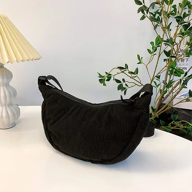 Crossbody Bags Ladies Daily Travel Handbags Messenger Bag Solid Color Corduroy Women's Hobos Shoulder Bag Retro Casual Female