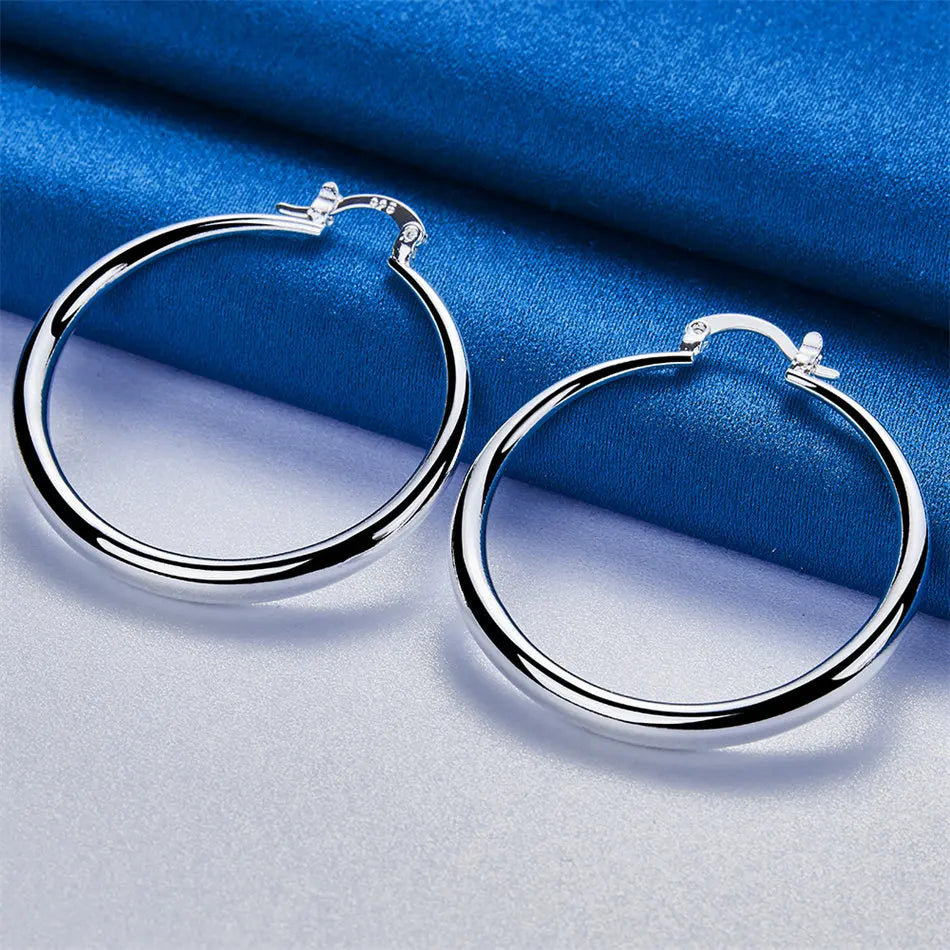 Elegant 925 Sterling Silver 40mm Delicate Round Hoop Earrings for Women, Charming Party Gifts, Jewelry