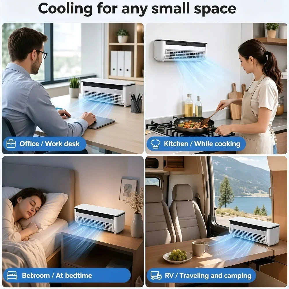 Mini Portable Wall Mount Air Conditioner with Core Cooling & Ice Mist,No-Drill Small Cooling Fan with Remote Control Home Office