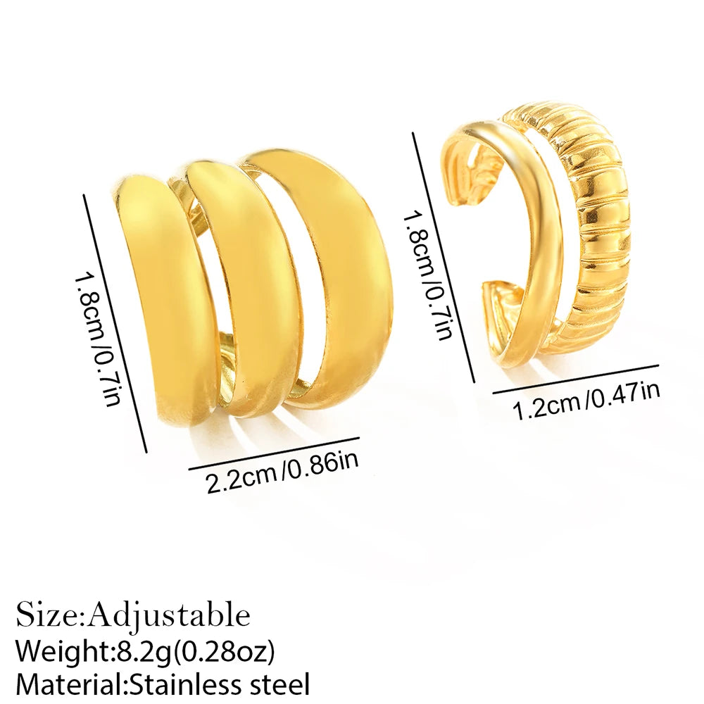 Stainless Steel Ring Irregular Geometric Triple Stacking Skeleton Ring Open Adjustable Three Piece Ring Set Commuter Matching
