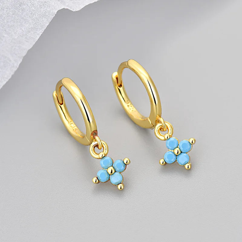 Women's Fashion Elegant Hoop Earrings With Cute Flower Pendant Shiny Crystal Zirconia Copper Exquisite Ear Piercing Jewelry Gift