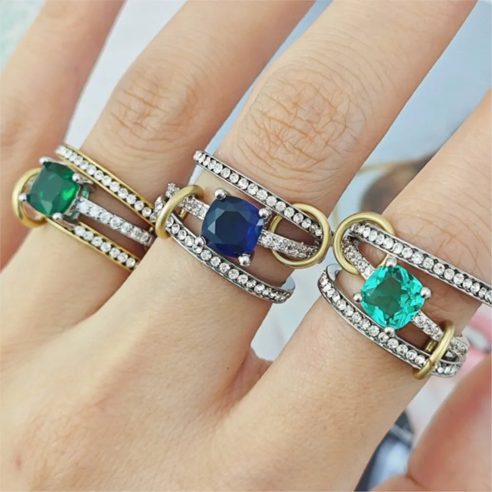Full Cubic Zirconia Stacking Rings For Women Luxury Style Gold Color Multi-layer Spinelli Ring Wedding Engagement Jewelry Gifts