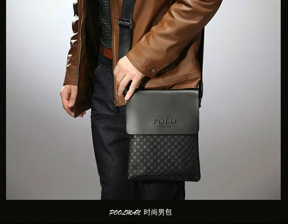 Men's One Shoulder Crossbody Bag Korean Version Trendy Checkerboard Pattern Embossed New Casual Business Bag Bags for Men