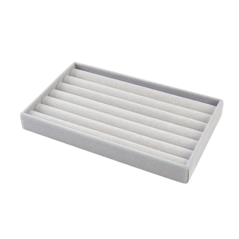 Stackable Velvet Jewelry Tray - Grey, Rectangular Storage Drawer for Rings, Necklaces, and Earrings, Jewelry Storage