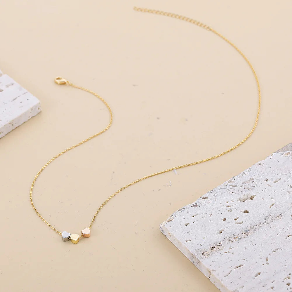Minimalist Three-Tone Heart Pendant Necklace for Women Chic Stainless Steel Gold Plated Geometric Necklaces Trendy Jewelry Gift