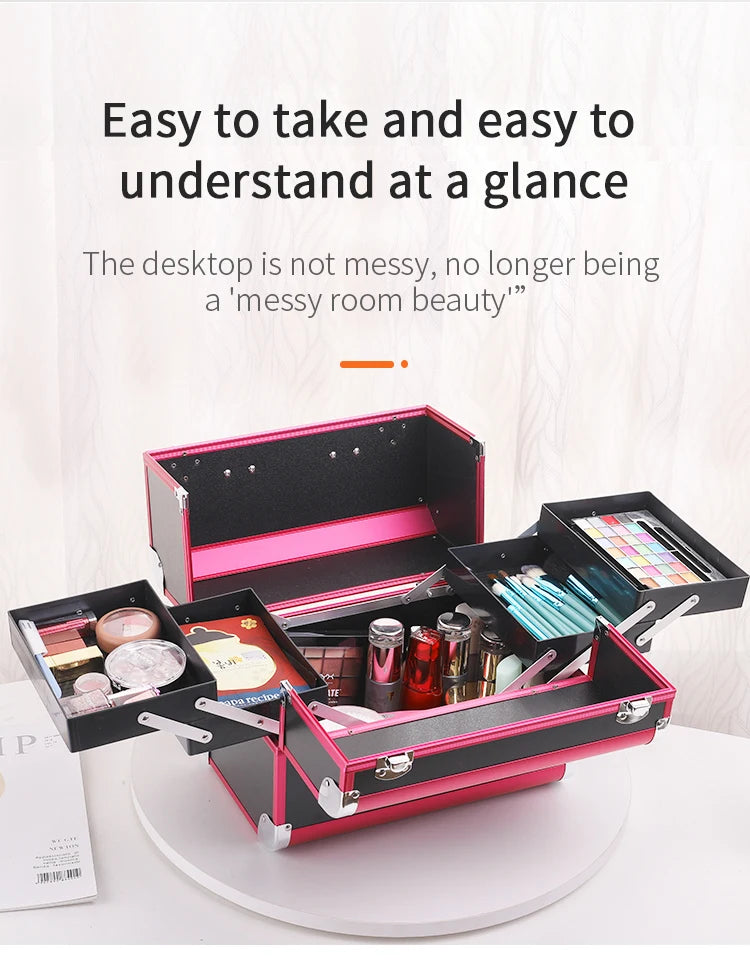 Makeup Case Cosmetic Organizer Case Extra Large 12 Inch 6 Trays Portable Makeup Organizer Case Make Up Carrying Box