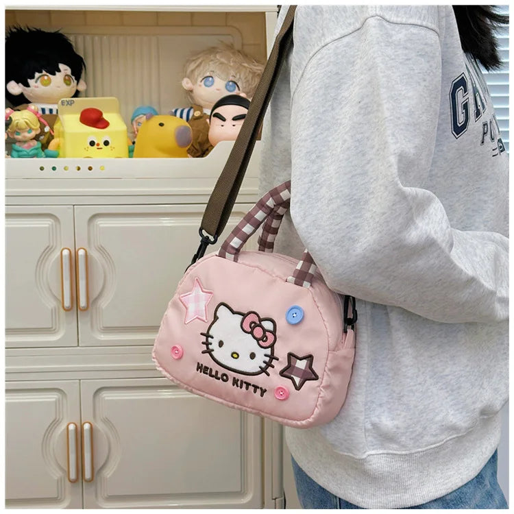 Cute Kitty Crossbody Bag Checkered Commuter Handbag, Creative Cartoon Shoulder Bag, Gift for Girlfriend
