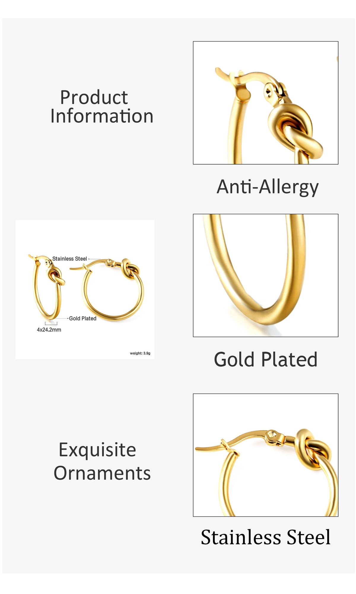 LUXUSTEEL Fashionable Drop Earring for Women Stainless Steel Golden Elegant Hoop Earrings Geometric Jewelry Party Gifts