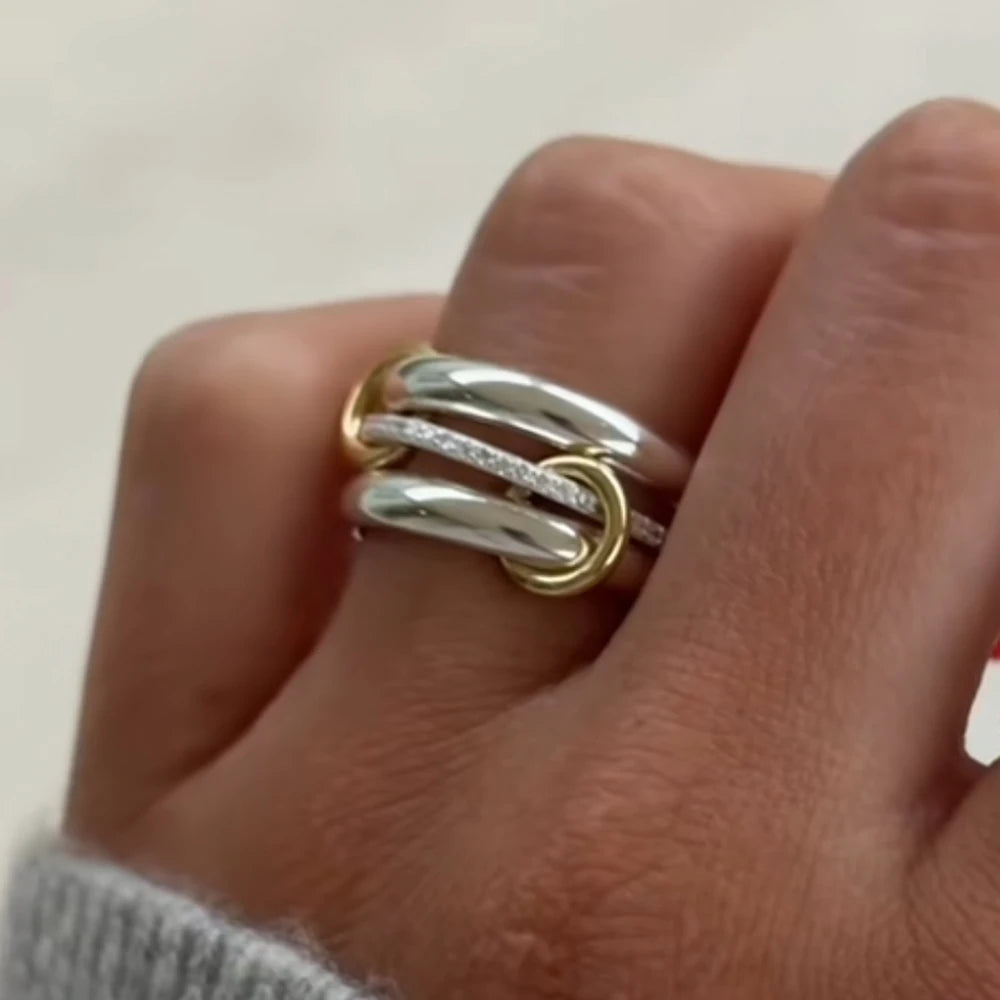 Trendy Stainless Steel 3pc Stackable Rings For Women Men Interlocking Rings Minuteness Zircon Silver Color Fashion Jewelry Gift