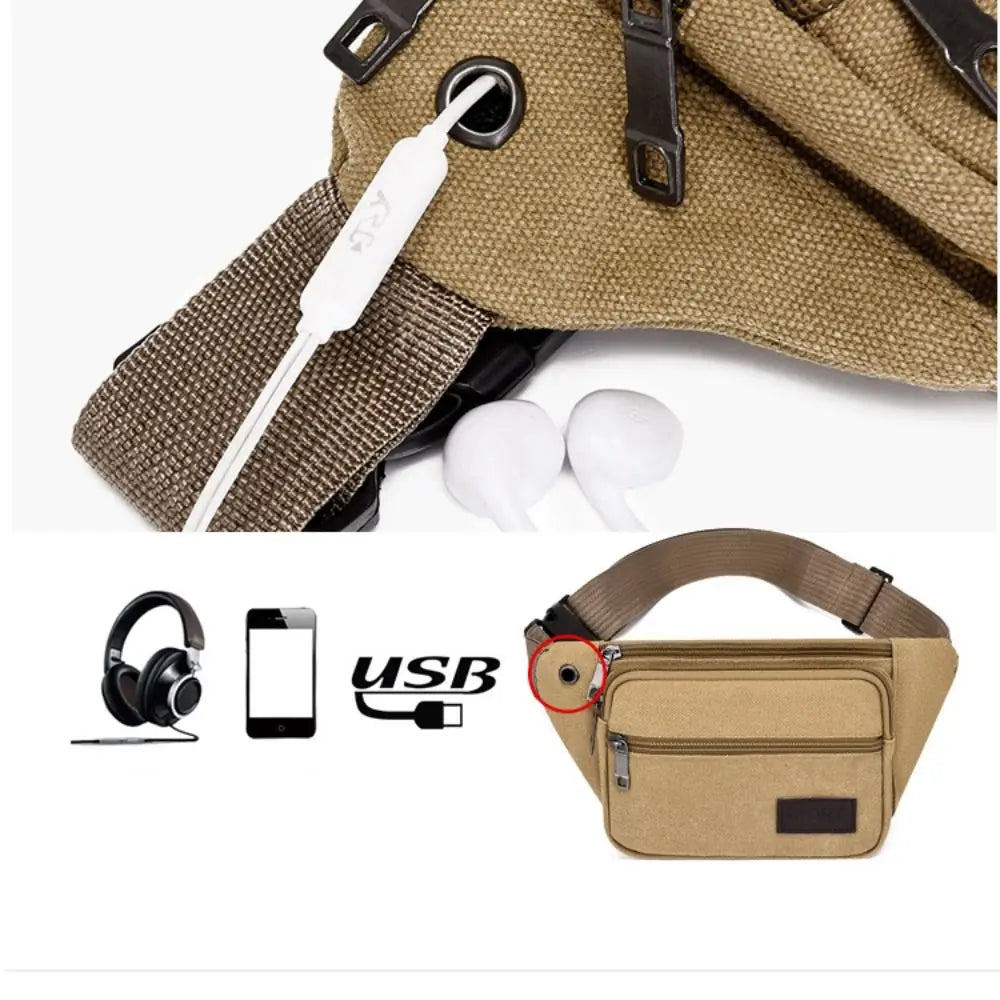 Men's Canvas Crossbody Bags Multifunctional Multi-Pockets Storage Bag Chest Shoulder Bag Large Capacity Waist Bag Chest Pack