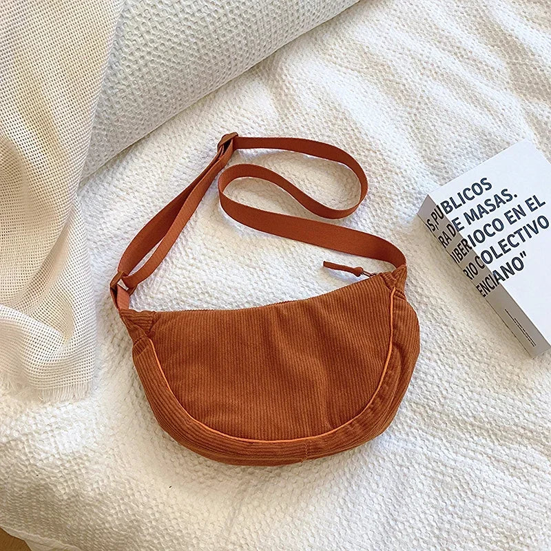 Crossbody Bags Ladies Daily Travel Handbags Messenger Bag Solid Color Corduroy Women's Hobos Shoulder Bag Retro Casual Female