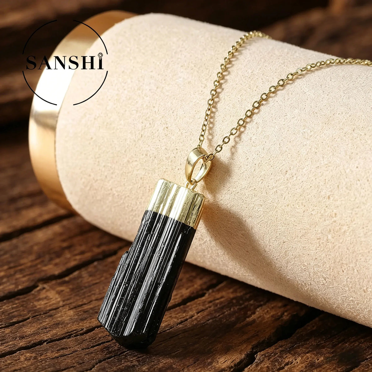 Minimalist Stylish Irregular Natural BlackTourmaline Electroplated Pendant Necklace Men Women Suitable Couples Various Occasions